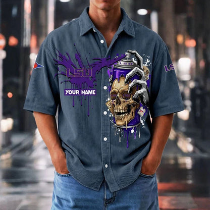 MEGA SALE - NEW CUSTOMIZED NCAA FBS29 LST LSU TIGERS SEERSUCKER BUTTON SHIRT