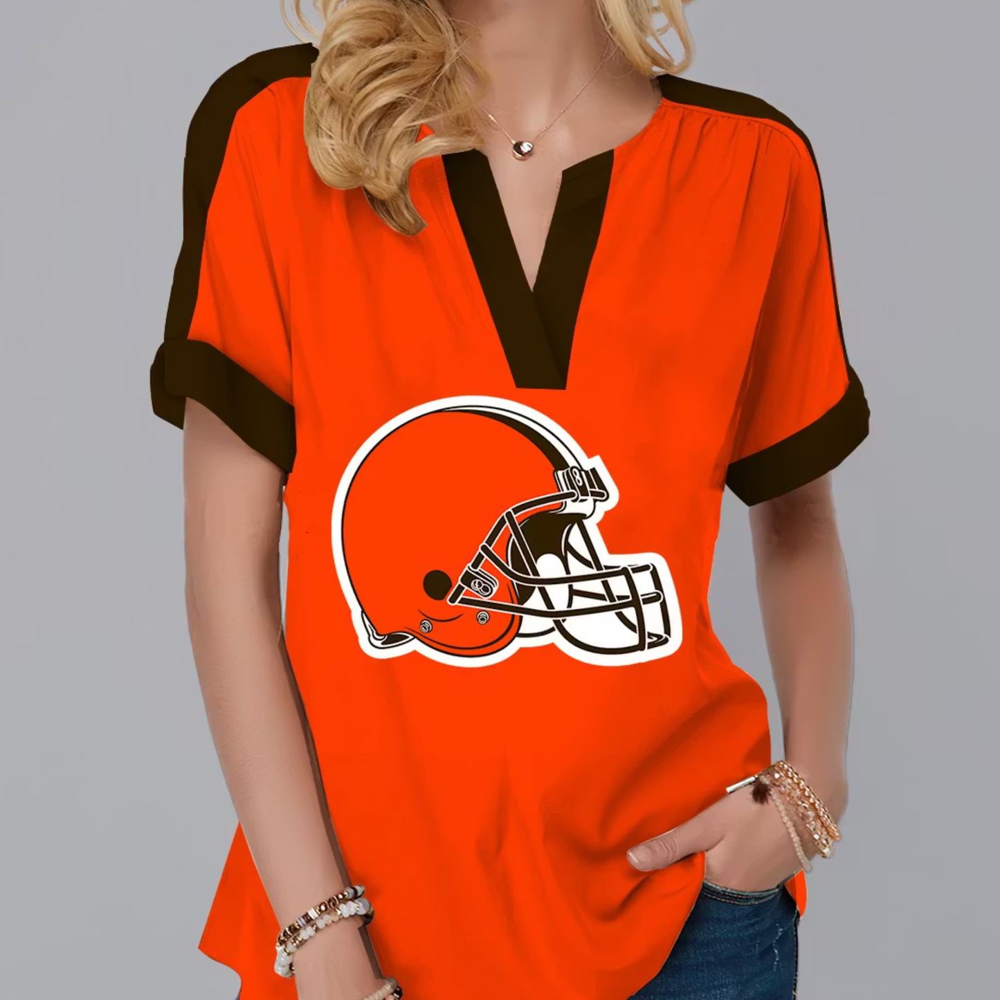 LIMITED EDITION - NEW CUSTOMIZED NFL29 CLB CLEVELAND BROWNS V-NECK FEMALE SHIRT