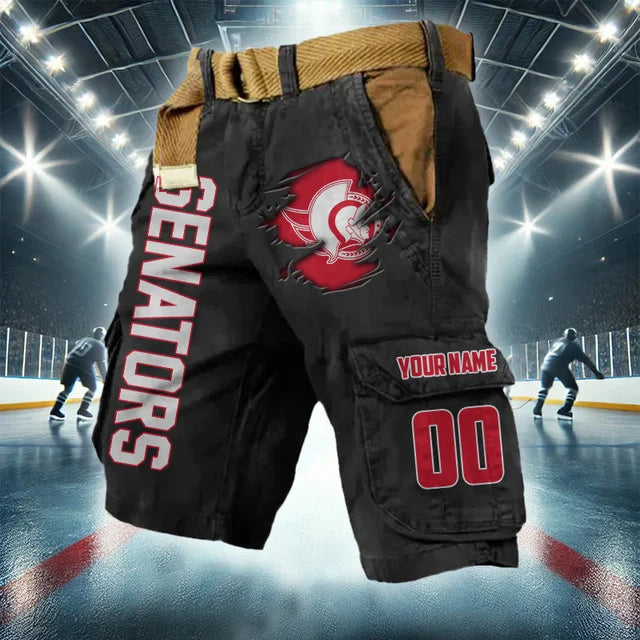 LIMITED EDITION - NEW CUSTOMIZED NHL29 OSN OTTAWA SENATORS CARGO SHORTS