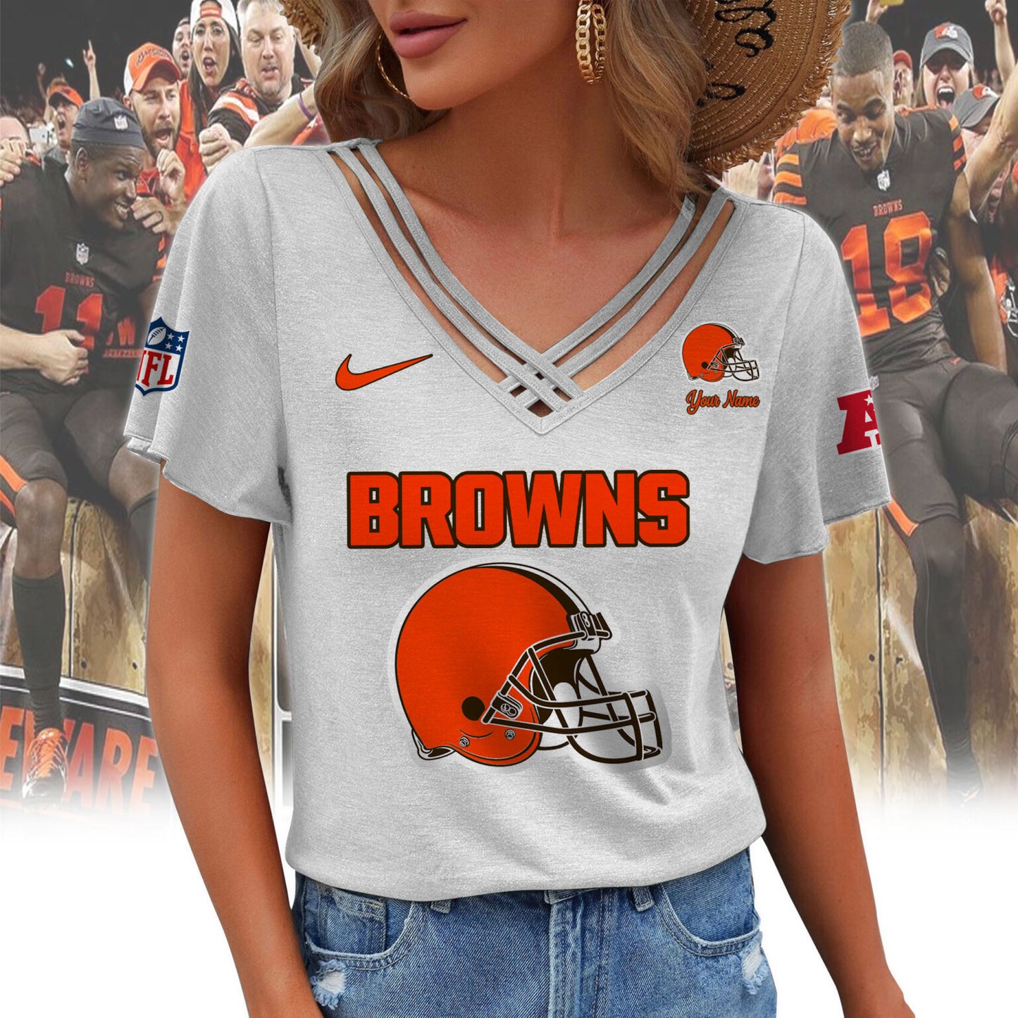 [SPECIAL OFFER] NEW CUSTOMIZED NFL29 CLB CLEVELAND BROWNS V-NECK SHIRT