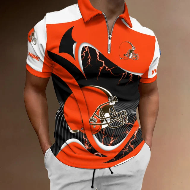 LIMITED EDITION - NEW CUSTOMIZED NFL29 CLB CLEVELAND BROWNS ZIP POLO SHIRT