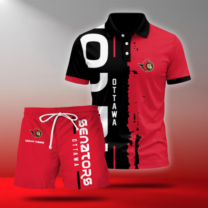 LIMITED EDITION - NEW CUSTOMIZED NHL29 OSN OTTAWA SENATORS POLO & SHORT PANTS SET