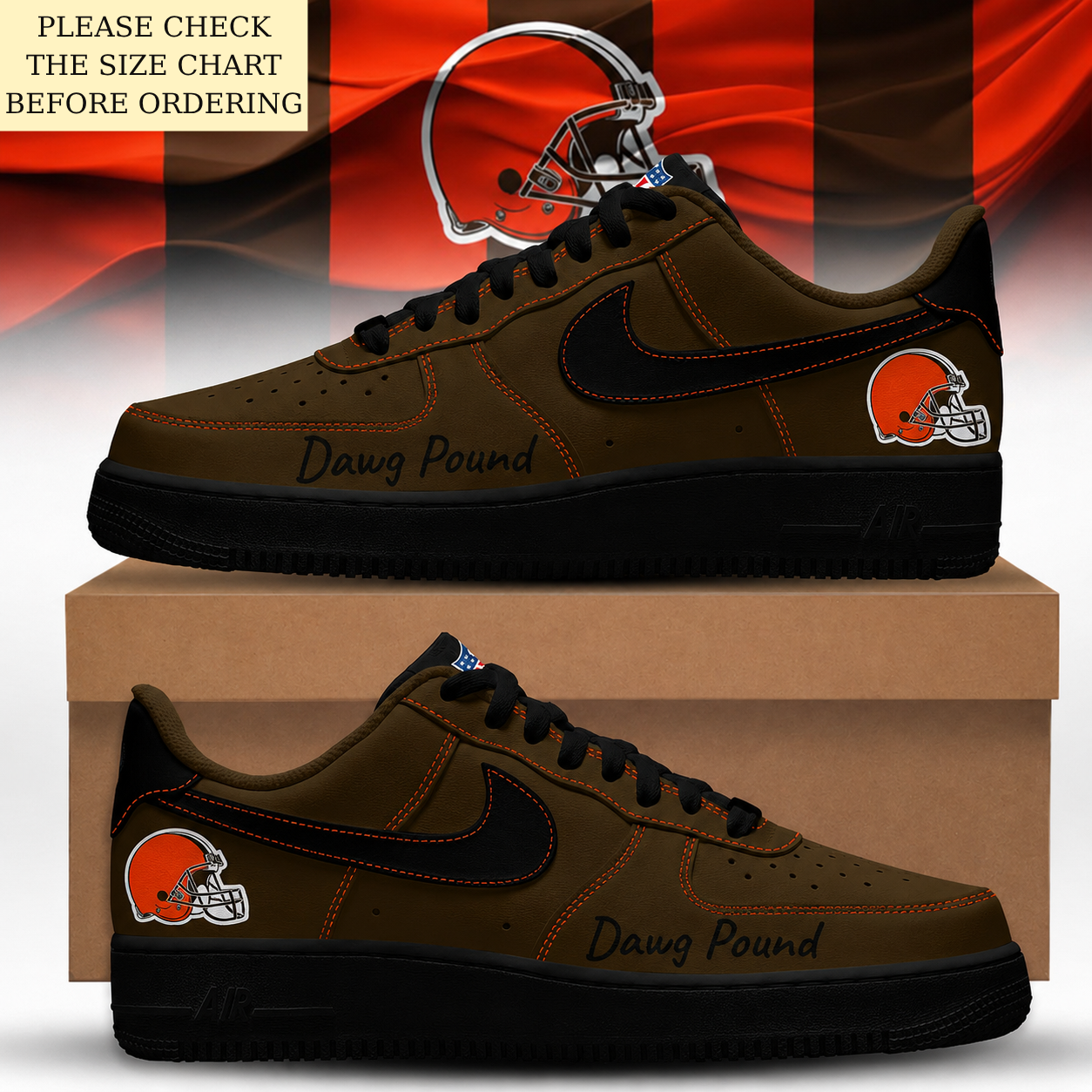 LIMITED EDITION - NEW CUSTOMIZED NFL29 CLB CLEVELAND BROWNS AF1 SHOES