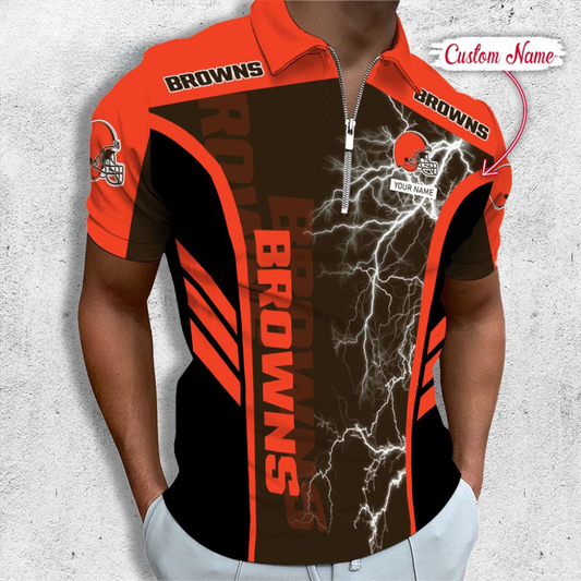LIMITED EDITION - NEW CUSTOMIZED NFL29 CLB CLEVELAND BROWNS ZIP POLO SHIRT