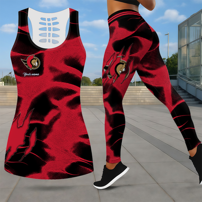 LIMITED EDITION - NEW CUSTOMIZED NHL29 OSN OTTAWA SENATORS LEGGINGS & HOLLOW TANK TOP SET