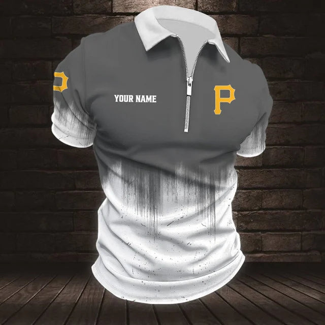 [FLASH SALE] NEW CUSTOMIZED MLB29 PHP PITTSBURGH PIRATES ZIP POLO SHIRT