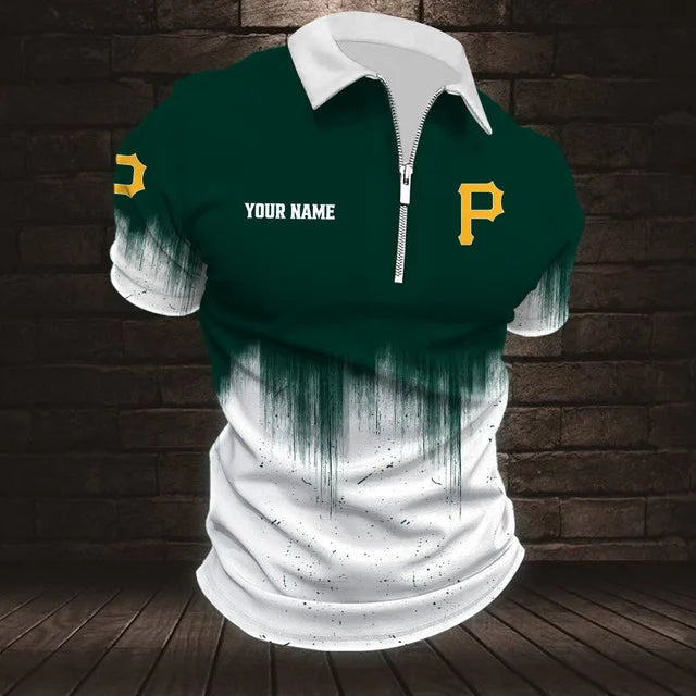 [FLASH SALE] NEW CUSTOMIZED MLB29 PHP PITTSBURGH PIRATES ZIP POLO SHIRT