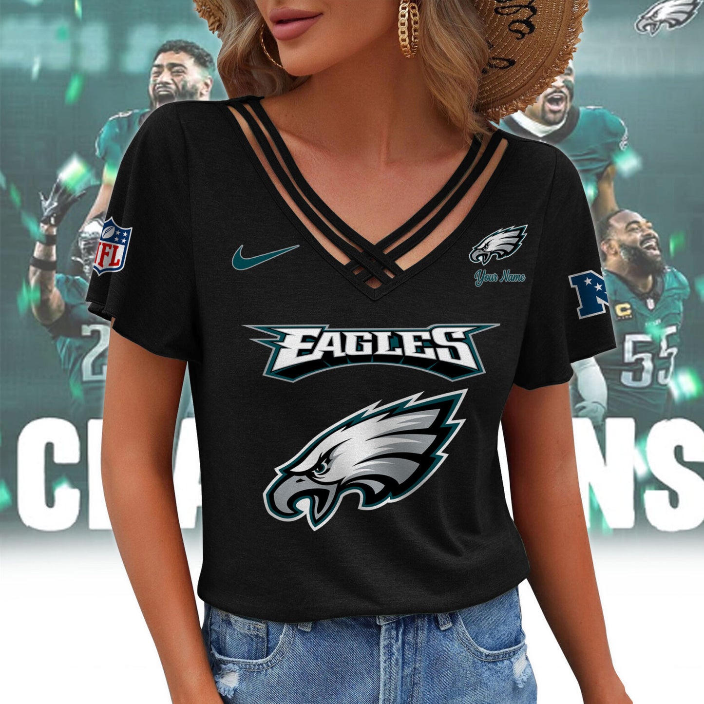 [SPECIAL OFFER] NEW CUSTOMIZED NFL02 PPE PHILADELPHIA EAGLES V-NECK SHIRT