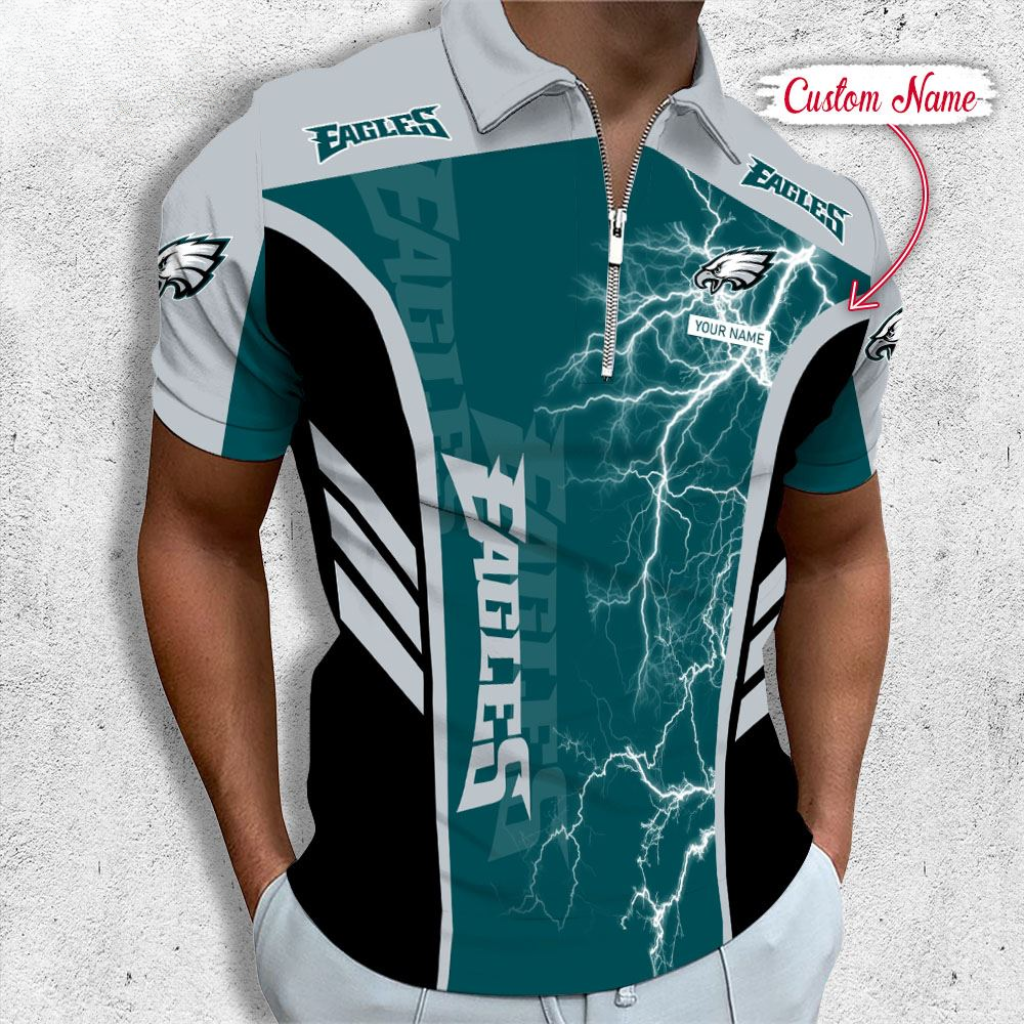 LIMITED EDITION - NEW CUSTOMIZED NFL02 PPE PHILADELPHIA EAGLES ZIP POLO SHIRT