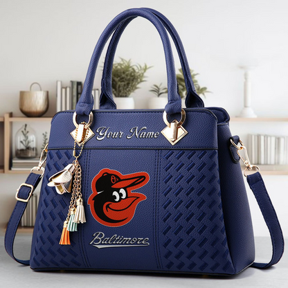 LIMITED EDITION - NEW CUSTOMIZED MLB25 BOS BALTIMORE ORIOLES ZIP HANDBAG MULTICOLOR