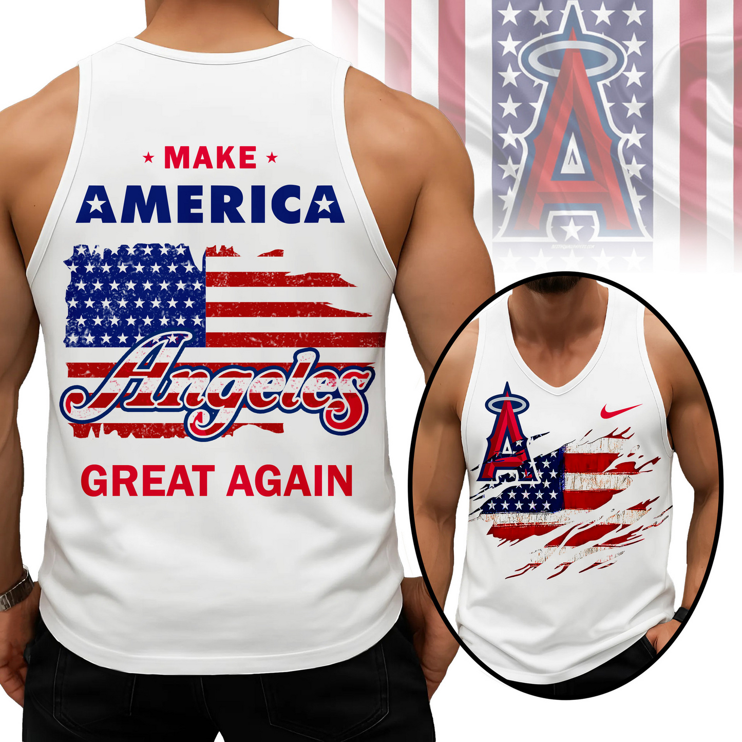 LIMITED EDITION - NEW CUSTOMIZED MLB27 LAA LOS ANGELES ANGELS UNISEX TANK TOP