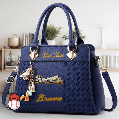 LIMITED EDITION - NEW CUSTOMIZED MLB09 ABS ATLANTA BRAVES ZIP HANDBAG MULTICOLOR