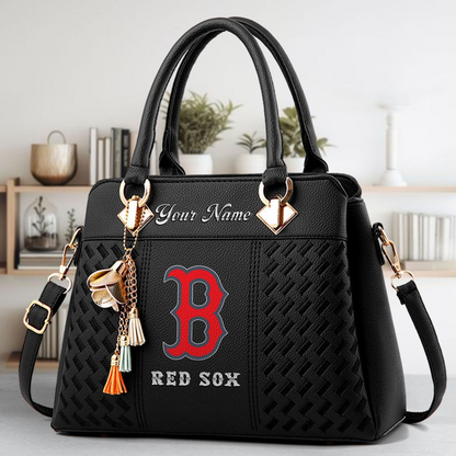 LIMITED EDITION - NEW CUSTOMIZED MLB03 BRS BOSTON RED SOX ZIP HANDBAG MULTICOLOR