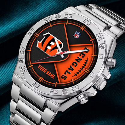 LIMITED EDITION - NEW CUSTOMIZED NFL16 CCB CINCINNATI BENGALS LUXURY STAINLESS STEEL WATCH