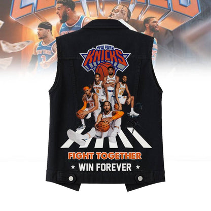 LIMITED EDITION - NEW CUSTOMIZED NBA04 NY NEW YORK KNICKS SLEEVELESS DENIM JACKET