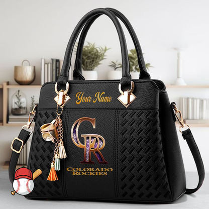 LIMITED EDITION - NEW CUSTOMIZED MLB30 COR COLORADO ROCKIES ZIP HANDBAG MULTICOLOR