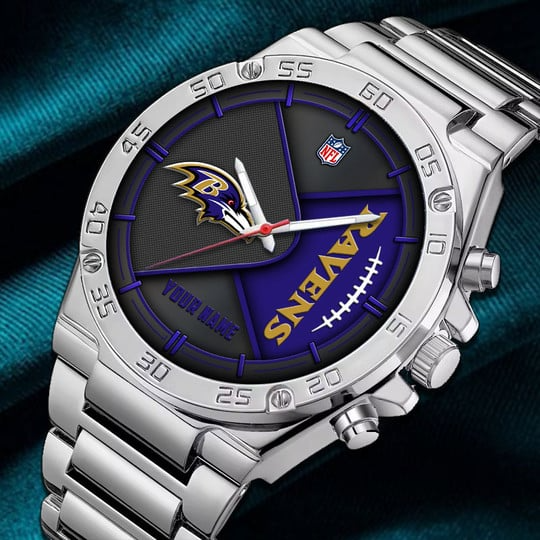 LIMITED EDITION - NEW CUSTOMIZED NFL28 BTR BALTIMORE RAVENS LUXURY STAINLESS STEEL WATCH