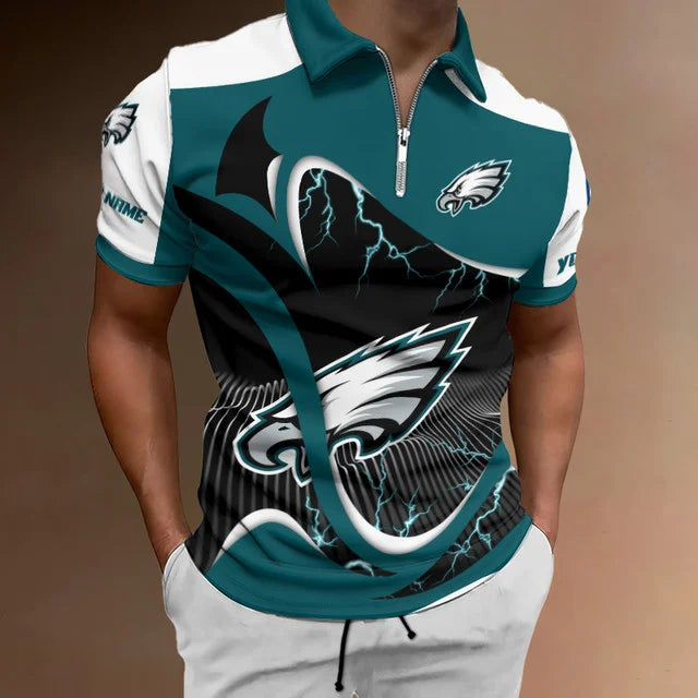 LIMITED EDITION - NEW CUSTOMIZED NFL02 PPE PHILADELPHIA EAGLES ZIP POLO SHIRT
