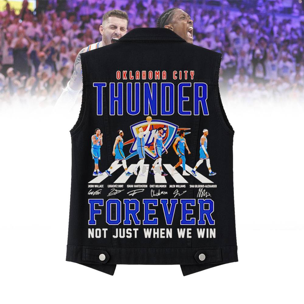 LIMITED EDITION - NEW CUSTOMIZED NBA01 OC OKLAHOMA CITY THUNDER SLEEVELESS DENIM JACKET