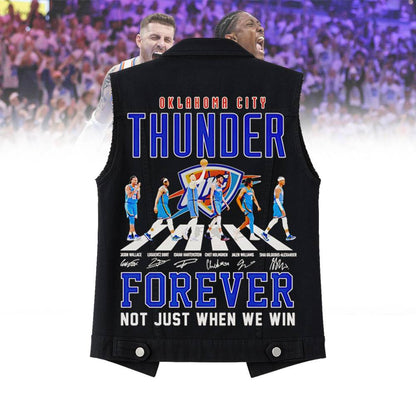LIMITED EDITION - NEW CUSTOMIZED NBA01 OC OKLAHOMA CITY THUNDER SLEEVELESS DENIM JACKET