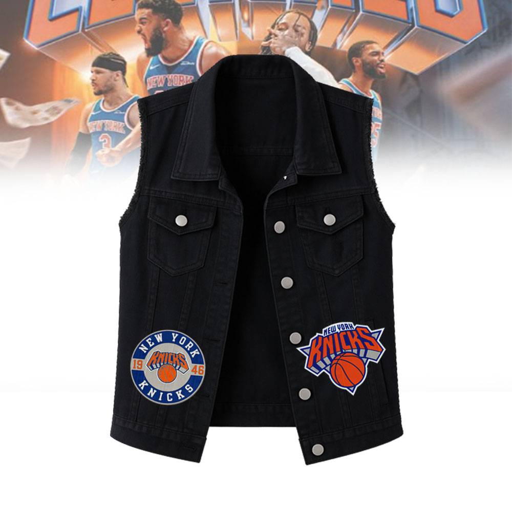 LIMITED EDITION - NEW CUSTOMIZED NBA04 NY NEW YORK KNICKS SLEEVELESS DENIM JACKET