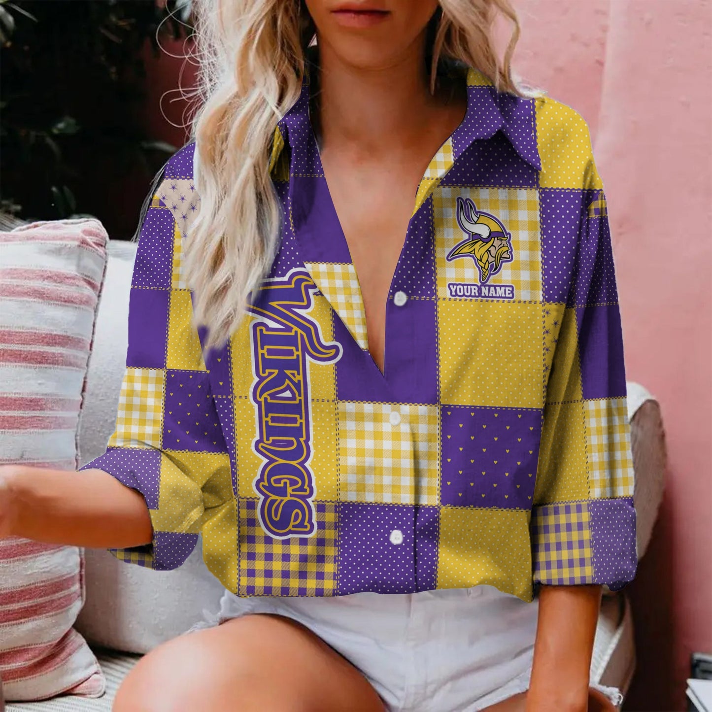 LIMITED EDITION - NEW CUSTOMIZED NFL05 MVK MINNESOTA VIKINGS WOMEN CASUAL SHIRT FOR FAN