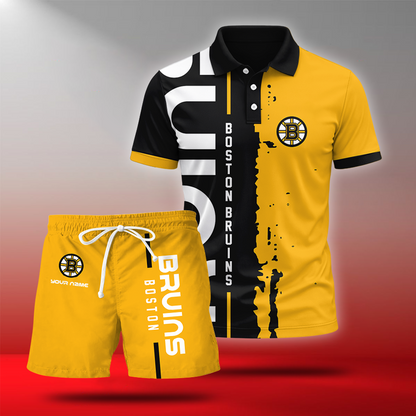 LIMITED EDITION - NEW CUSTOMIZED NHL02 BTB BOSTON BRUINS POLO & SHORT PANTS SET