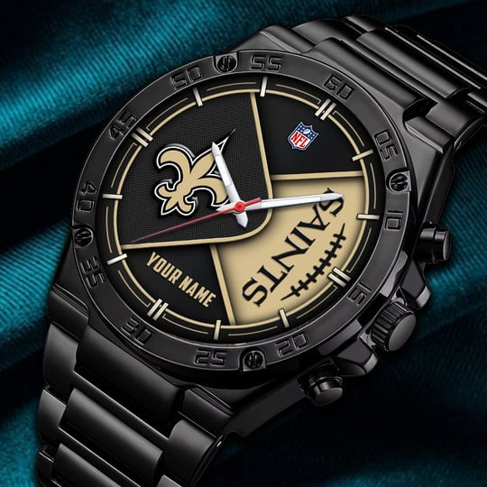 LIMITED EDITION - NEW CUSTOMIZED NFL24 NOS NEW ORLEANS SAINTS LUXURY STAINLESS STEEL WATCH