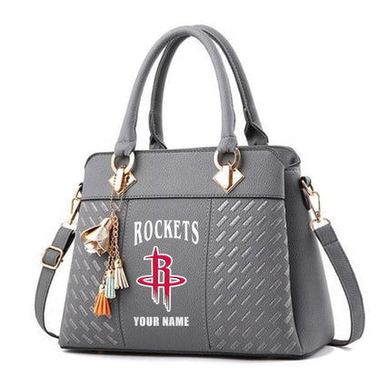LIMITED EDITION - NEW CUSTOMIZED NBA07 HRO HOUSTON ROCKETS ZIP HANDBAG MULTICOLOR