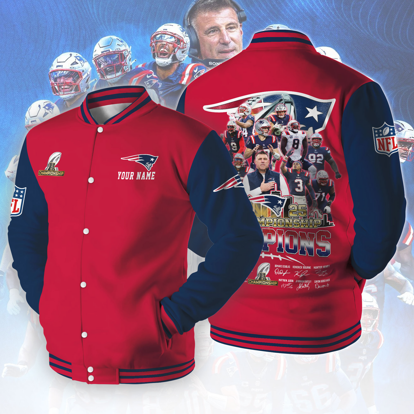 LIMITED EDITION - NEW CUSTOMIZED NFL27 NEP NEW ENGLAND PATRIOTS BASEBALL JACKET