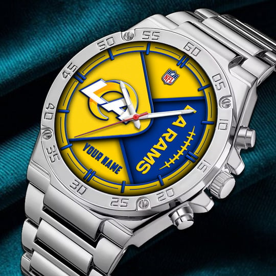 LIMITED EDITION - NEW CUSTOMIZED NFL22 LAR LOS ANGELES RAMS LUXURY STAINLESS STEEL WATCH