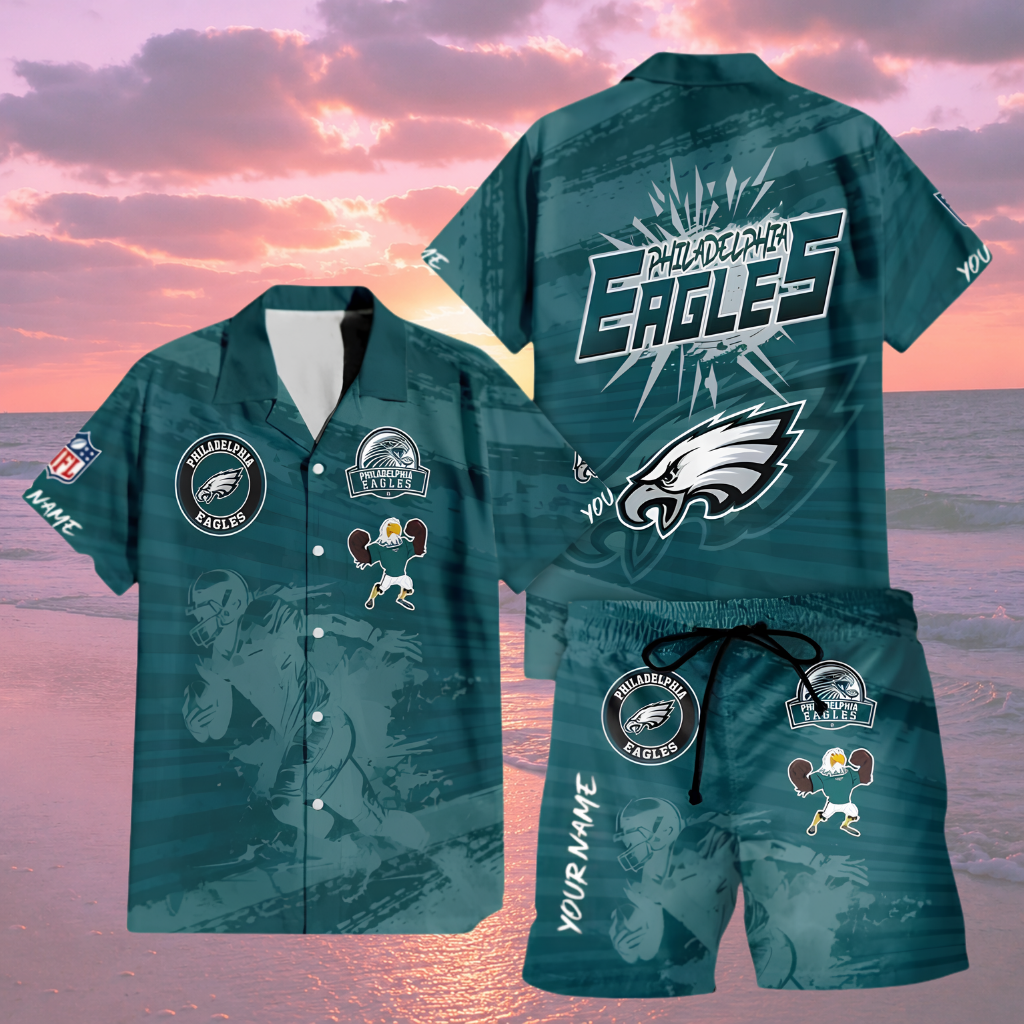 LIMITED EDITION  - NEW CUSTOMIZED NFL02 PPE PHILADELPHIA EAGLES UNISEX HAWAIIAN SHIRT & SHORTS SET