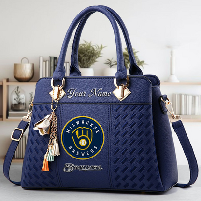 LIMITED EDITION - NEW CUSTOMIZED MLB15 MBS MILWAUKEE BREWERS ZIP HANDBAG MULTICOLOR