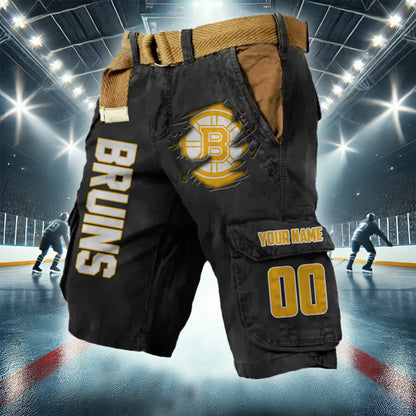 LIMITED EDITION - NEW CUSTOMIZED NHL02 BTB BOSTON BRUINS CARGO SHORTS