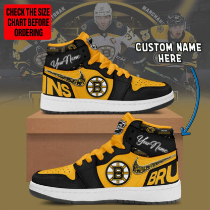 LIMITED EDITION - NEW CUSTOMIZED NHL02 BTB BOSTON BRUINS AIR JORDAN SNEAKERS