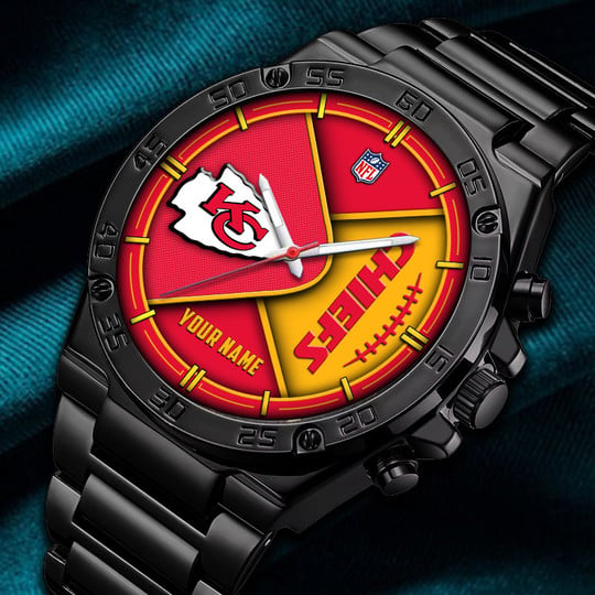 LIMITED EDITION - NEW CUSTOMIZED NFL01 KCC KANSAS CITY CHIEFS LUXURY STAINLESS STEEL WATCH