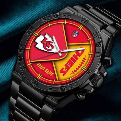 LIMITED EDITION - NEW CUSTOMIZED NFL01 KCC KANSAS CITY CHIEFS LUXURY STAINLESS STEEL WATCH