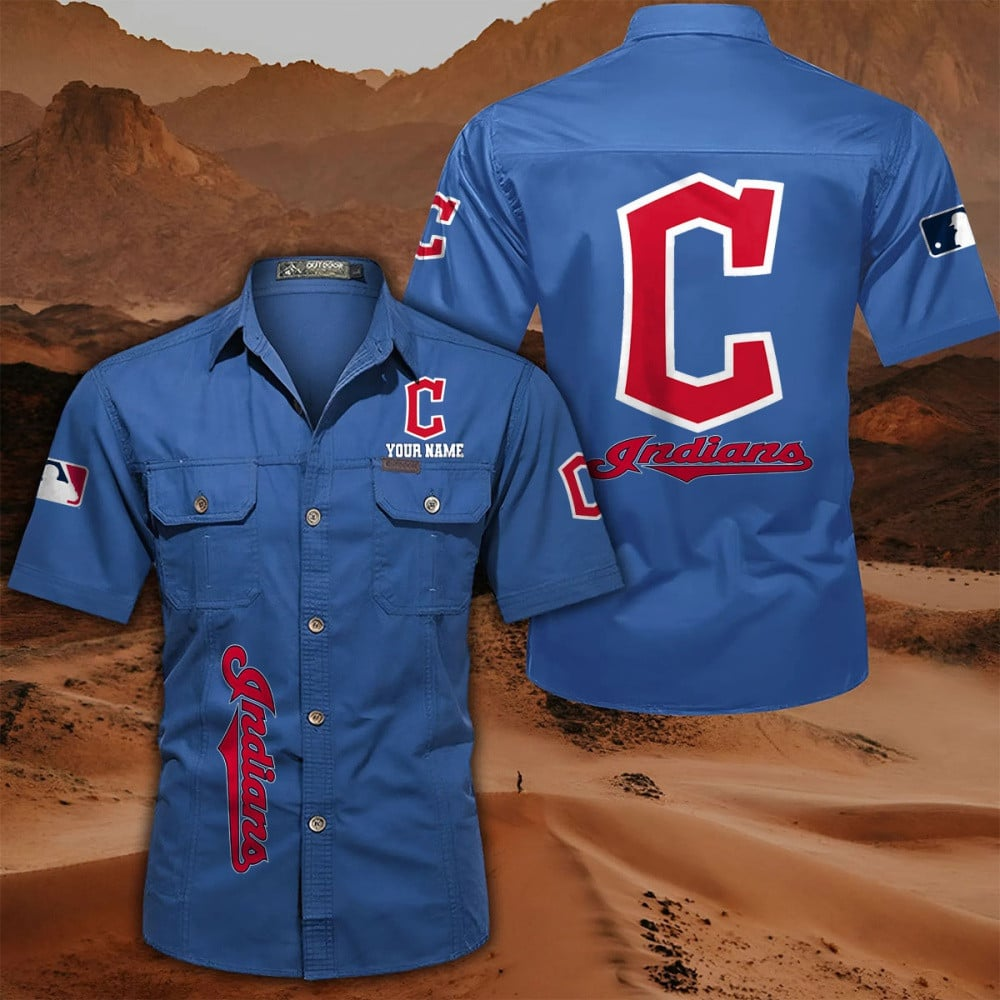 LIMITED EDITION - NEW CUSTOMIZED MLB13 CGS CLEVELAND GUARDIANS MEN'S CARGO SHIRT