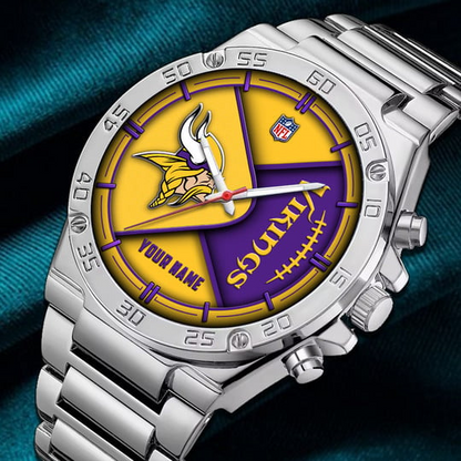 LIMITED EDITION - NEW CUSTOMIZED NFL05 MVK MINNESOTA VIKINGS LUXURY STAINLESS STEEL WATCH