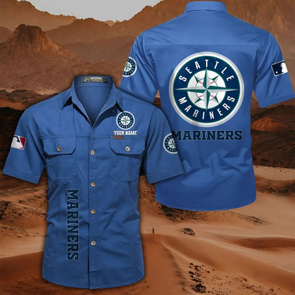 LIMITED EDITION - NEW CUSTOMIZED MLB14 SMS SEATTLE MARINERS MEN'S CARGO SHIRT