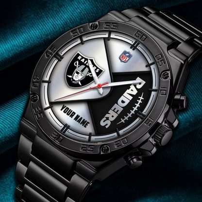 LIMITED EDITION - NEW CUSTOMIZED NFL07 LVR LAS VEGAS RAIDERS LUXURY STAINLESS STEEL WATCH