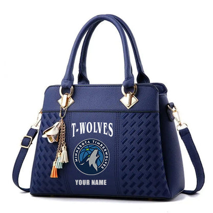 LIMITED EDITION - NEW CUSTOMIZED NBA05 MTW MINNESOTA TIMBERWOLVES ZIP HANDBAG MULTICOLOR