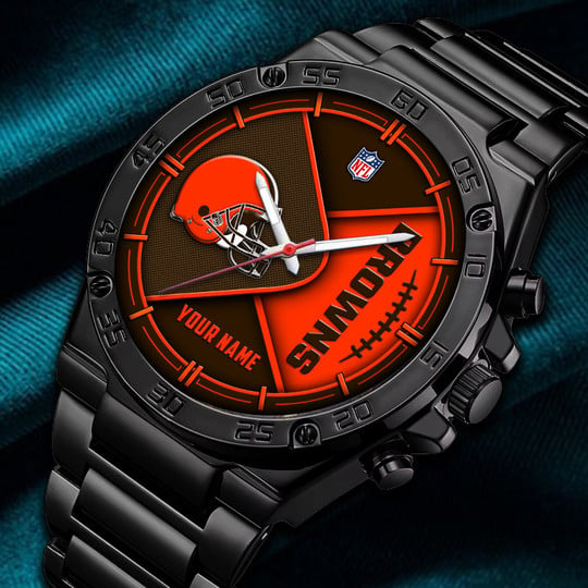 LIMITED EDITION - NEW CUSTOMIZED NFL29 CLB CLEVELAND BROWNS LUXURY STAINLESS STEEL WATCH