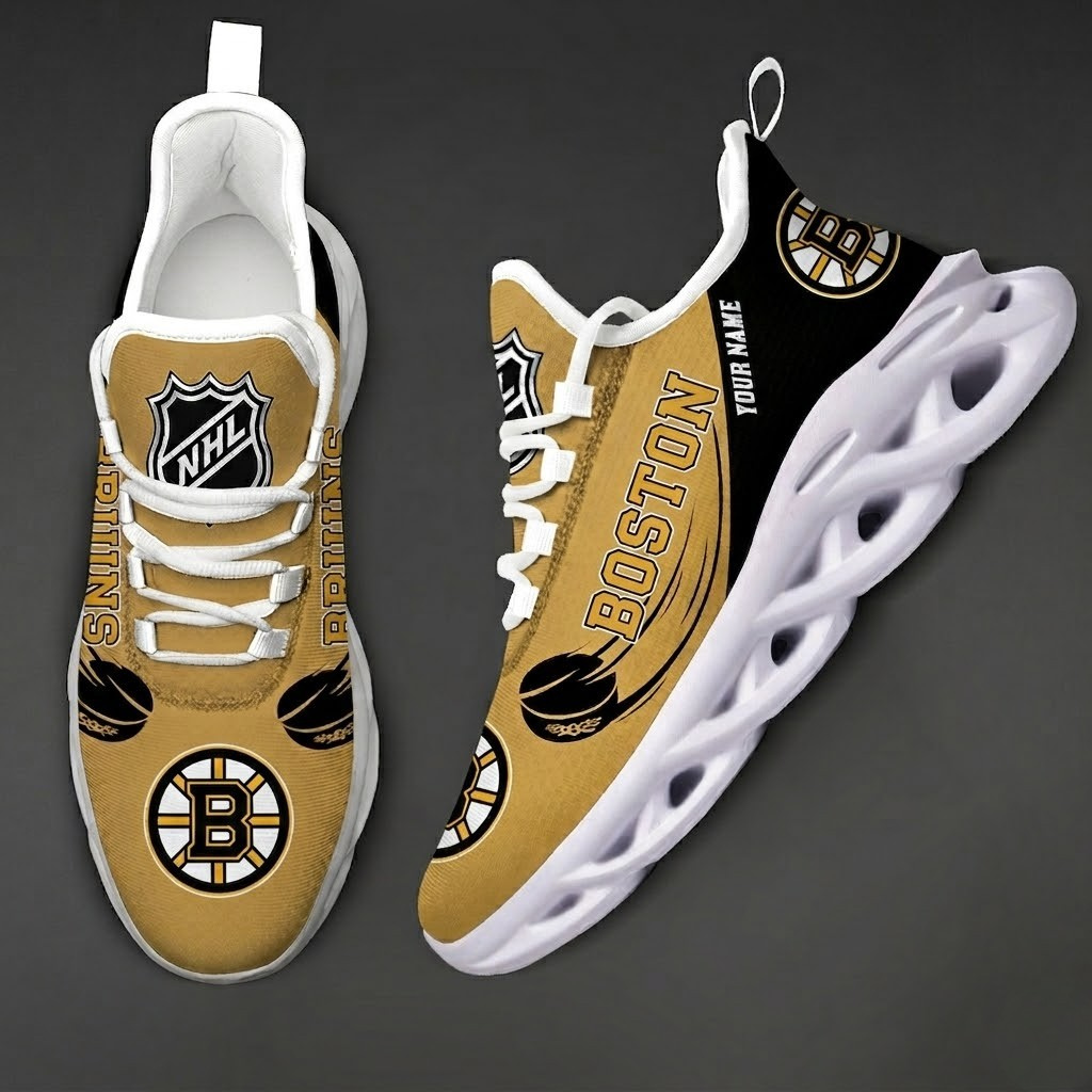 LIMITED EDITION - NEW CUSTOMIZED NHL02 BTB BOSTON BRUINS CLUNKY SNEAKERS