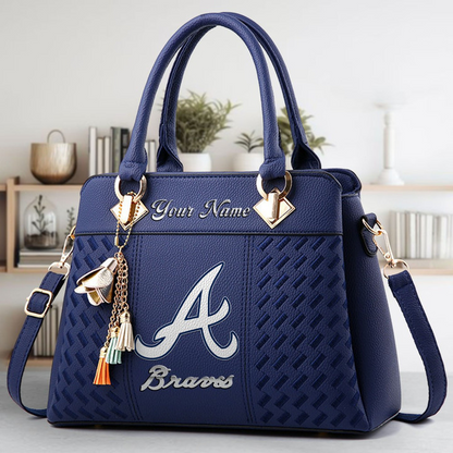 LIMITED EDITION - NEW CUSTOMIZED MLB09 ABS ATLANTA BRAVES ZIP HANDBAG MULTICOLOR