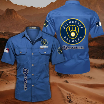 LIMITED EDITION - NEW CUSTOMIZED MLB15 MBS MILWAUKEE BREWERS MEN'S CARGO SHIRT
