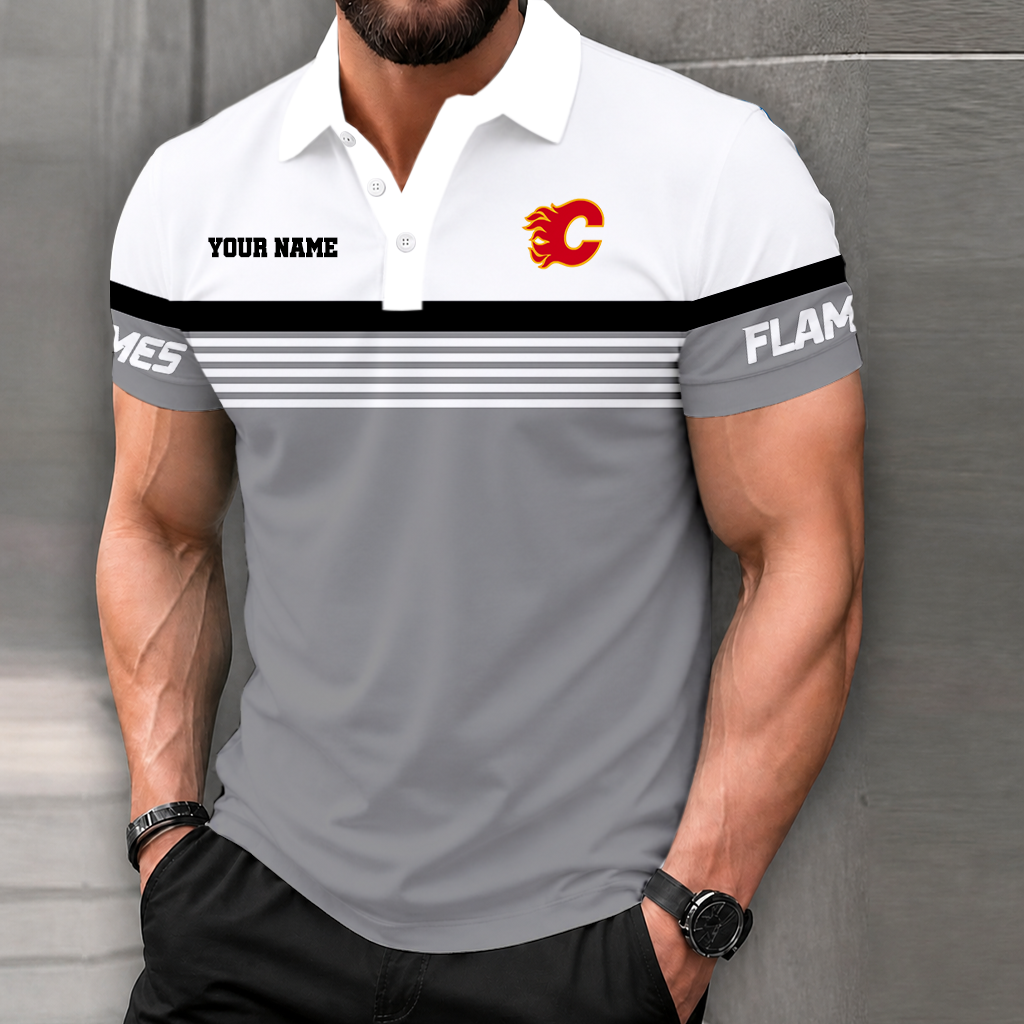 LIMITED EDITION - NEW CUSTOMIZED NHL17 CGF CALGARY FLAMES POLO SHIRT