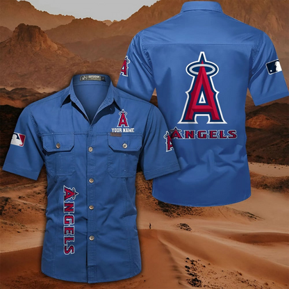 LIMITED EDITION - NEW CUSTOMIZED MLB27 LAA LOS ANGELES ANGELS  MEN'S CARGO SHIRT