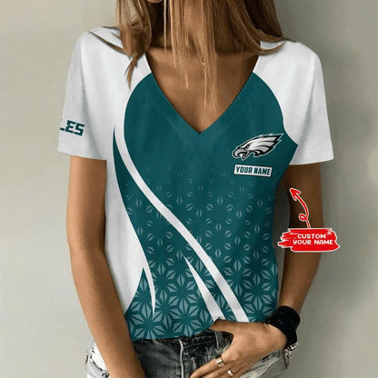 LIMITED EDITION - NEW CUSTOMIZED NFL02 PPE PHILADELPHIA EAGLES V-NECK FEMALE SHIRT