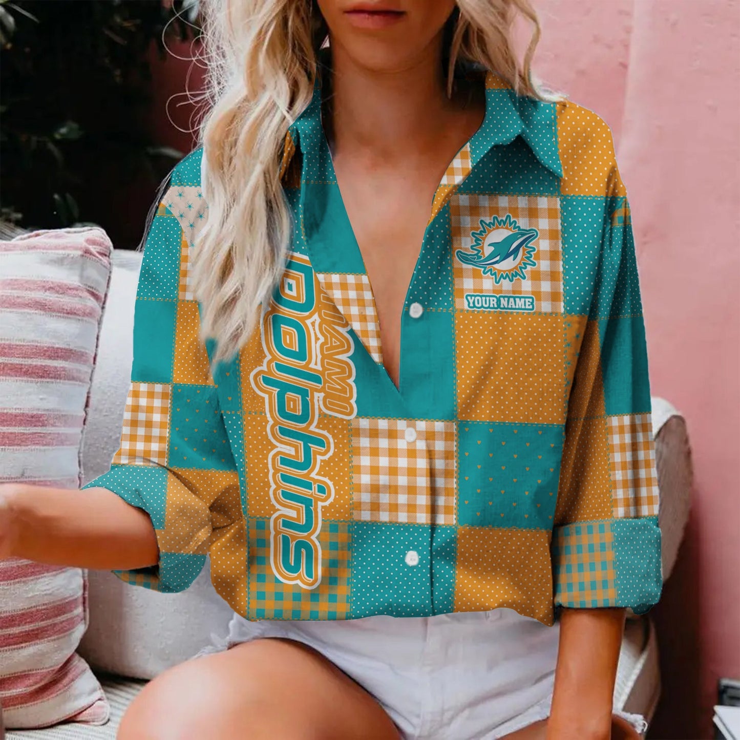 LIMITED EDITION - NEW CUSTOMIZED NFL19 MDP MIAMI DOLPHINS WOMEN CASUAL SHIRT FOR FAN